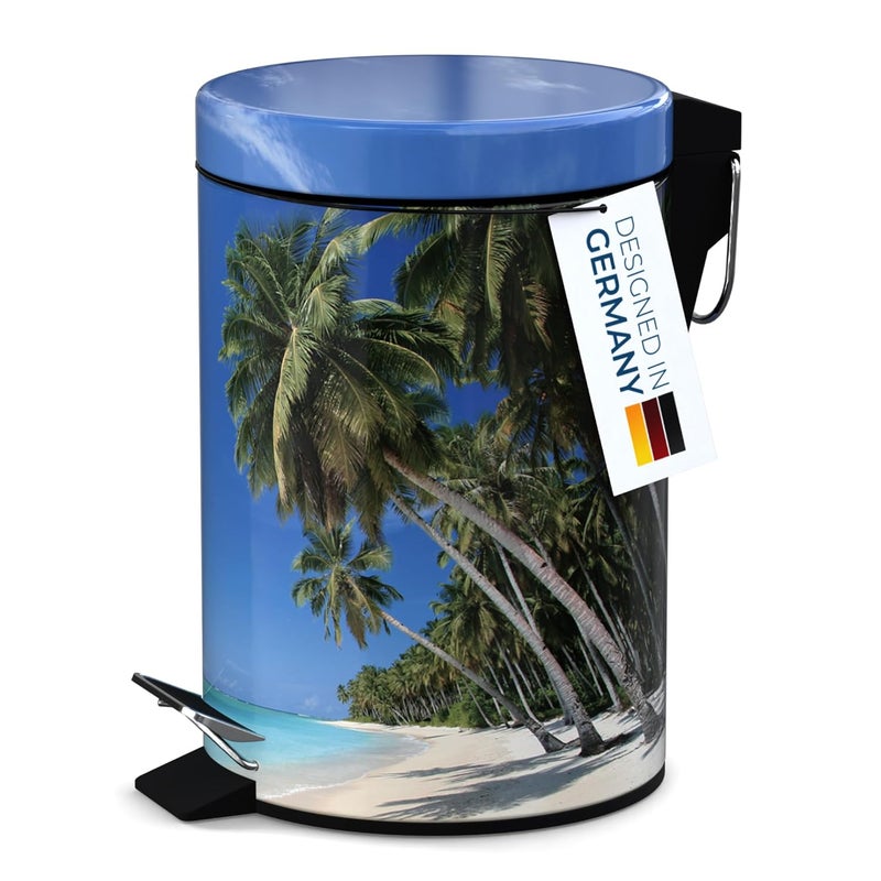 Sanilo Small Bathroom Trash Can with Lid [1.3 Gallon] - Lidded Tiny Trashcan for Garbage - Mini Metal Bin with Soft Closing Mechanism - Bath Room Accessoire Wastebin with Inner Bucket (Caribbean) - Image 2